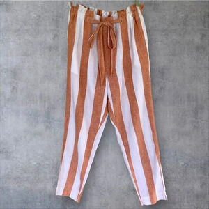 BeachLunchLounge Linen Blend Lagenlook Paperbag Pants Size S Brown White Stripes